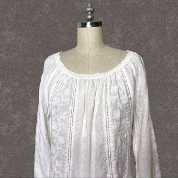 J. Jill Love Linen White Embroidered Peasant Top XS - Picture 3 of 11